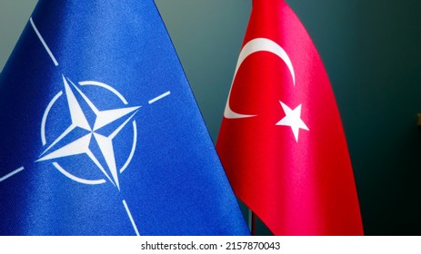 KYIV, UKRAINE - May 19, 2022. Close Up Of NATO And Turkey Flags.