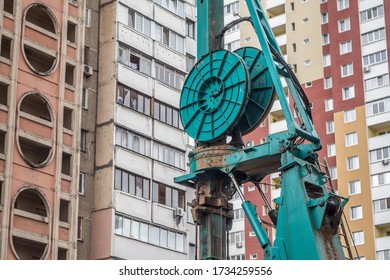 Kyiv, Ukraine - May Of 2020: Casagrande Digs A Slurry Wall On Subway Tunnel Building.