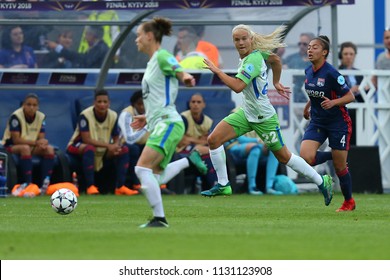 KYIV, UKRAINE - MAY 24, 2018: Pernille Harder Running And Dribbling With Ball Very Fast, Furious And Beautiful. UEFA Women's Champions League Final Wolfsburg-Lyon