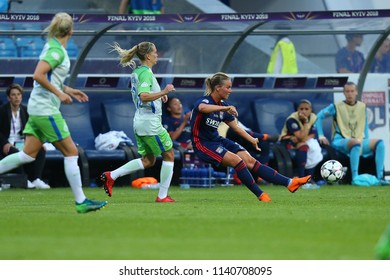 KYIV, UKRAINE - MAY 24, 2018: Amandine Henry Performs Beautiful Shot Making Long Lofted Pass. UEFA Women's Champions League Final Wolfsburg-Lyon