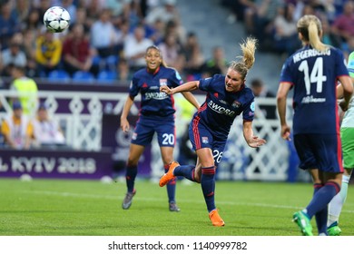 KYIV, UKRAINE - MAY 24, 2018: Spectacular, Powerful Beautiful Header By Striker Amandine Henry. UEFA Women's Champions League Final Wolfsburg-Lyon