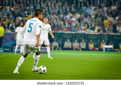 KYIV, UKRAINE - MAY 26, 2018: Raphaël Varane During The 2018 UEFA Champions League Final Match Between Real Madrid And Liverpool In Kyiv At NSC Olimpiyskiy Stadium, Ukraine