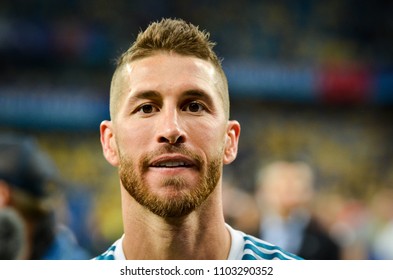 KYIV, UKRAINE - MAY 26, 2018: Sergio Ramos Of Real Madrid Celebrate The Victory In The Final Of The UEFA Champions League 2018 In Kiev  Match Between Real Madrid And Liverpool, Ukraine