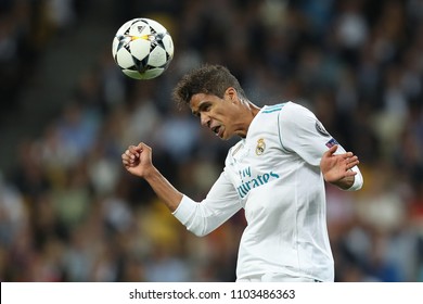 KYIV, UKRAINE - MAY 26, 2018: Powerful Header By Raphael Varane. UEFA Champions League Final Real Madrid - Liverpool. Olympic NSC Stadium.