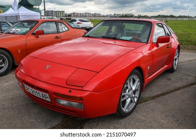 KYIV, UKRAINE MAY 29 2021: Red Sports Car Rear Wheel Drive Porsche 944 Turbo 1987 On Exhibition Of Retro Cars In Kyiv