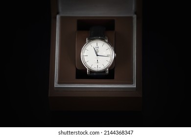 Kyiv, Ukraine - May, 4 2021: Product Shot Of A Long Branded Watch In A Box Isolated On A Black Background