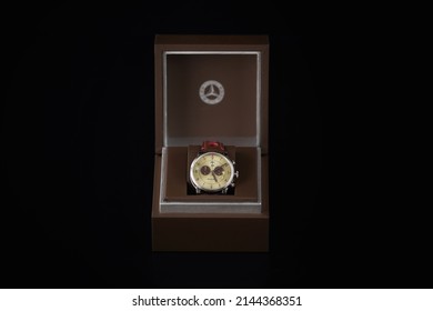 Kyiv, Ukraine - May, 4 2021: Product Shot Of A Long Branded Watch In A Box Isolated On A Black Background