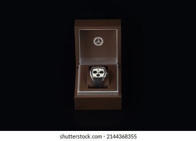 Kyiv, Ukraine - May, 4 2021: Product Shot Of A Long Branded Watch In A Box Isolated On A Black Background