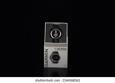 Kyiv, Ukraine - May, 4 2021: Product Shot Of A Long Branded Watch In A Box Isolated On A Black Background