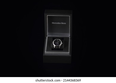 Kyiv, Ukraine - May, 4 2021: Product Shot Of A Long Branded Watch In A Box Isolated On A Black Background