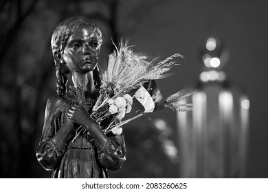 KYIV, UKRAINE - Nov. 27, 2021: Monument to victims of Holodomor. Ceremony of commemoration of victims of the famine-genocide of 1923-1933 years in the Ukraine