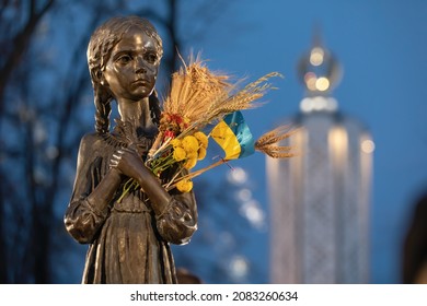 KYIV, UKRAINE - Nov. 27, 2021: Monument to victims of Holodomor. Ceremony of commemoration of victims of the famine-genocide of 1923-1933 years in the Ukraine