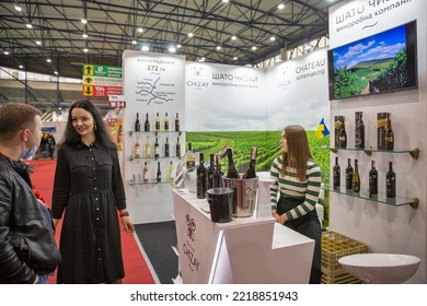 Kyiv, Ukraine - November 02, 2021: People Visit Chateau Chizay Ukrainian Winery Booth At Wine And Spirits Exhibition, Main Event For Wine And Spirits Market In Eastern Europe.