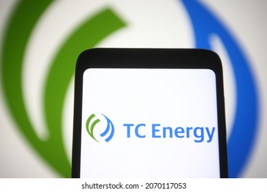 KYIV, UKRAINE - NOVEMBER 05, 2021: In This Photo Illustration TC Energy Corporation Logo Is Seen On A Mobile Phone Screen.