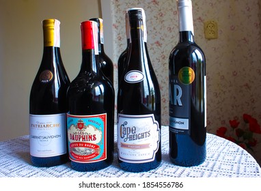 Kyiv, Ukraine - November 15, 2020: The Bottles Of Red Dry Wine From Cabernet, Garnacha And Syrah From Cotes Du Rhone, France, 2018