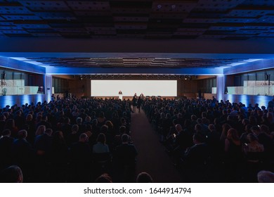 Kyiv, Ukraine - November 19, 2019: Conference Hall Full Of Audience And Speakers On The Stage. Business And Education Event, Presentation.