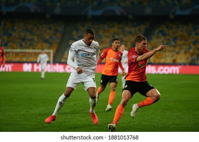 KYIV, UKRAINE - NOVEMBER 3, 2020: Valeriy Bondar Vs Alassane Plea During The Football Match Of Group B Of UEFA Champions League FC Shakhtar Vs Borussia Monchengladbach
