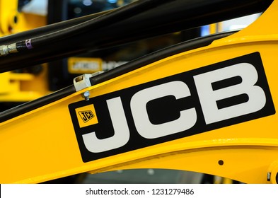Kyiv, Ukraine - November 8, 2018: JCB logo on heavy machinery.