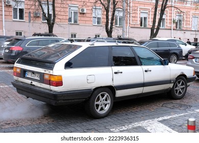 Kyiv, Ukraine - November 8 2022: Old Classic Audi Car Driving In City Traffic