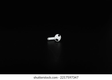 Kyiv, Ukraine - October 14, 2022: Apple AirPods (3rd Generation). True Wireless Earphones, Earbuds From Apple. White Apple AirPods 3 With Spatial Audio On Black Background