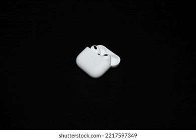 Kyiv, Ukraine - October 14, 2022: Apple AirPods (3rd Generation). True Wireless Earphones, Earbuds From Apple. White Apple AirPods 3 With Spatial Audio On Black Background