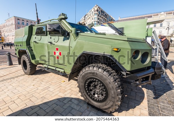 Kyiv, Ukraine - October 15, 2021: The exhibition\
of modern samples of military equipment \