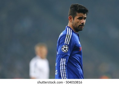 KYIV, UKRAINE - OCTOBER 20, 2015: Diego Costa Close-up Portrait, UEFA Chamions League Group Stage Match Between Dynamo Kyiv And Chelsea