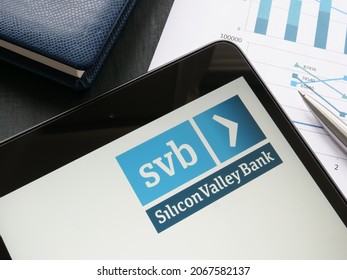 KYIV, UKRAINE - October 21, 2021. Silicon Valley Bank Logo. SVB Financial Group.