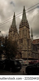 Kyiv, Ukraine, October 2nd, 2022: Rainy Day In Kyiv, St. Nicholas Roman Catholic Church