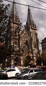 Kyiv, Ukraine, October 2nd, 2022: Rainy Day In Kyiv, St. Nicholas Roman Catholic Church