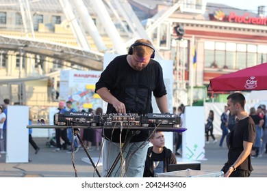 Kyiv, Ukraine - September 12 2021: DJ Preparing Equipment For The Outdoor Concert At City Fair