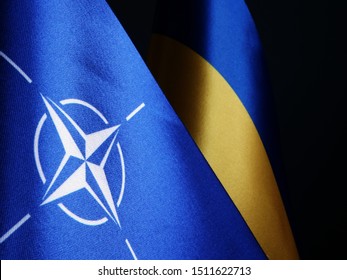 Kyiv / Ukraine - September 20 2019. NATO And Ukraine Flags As Symbol Of Cooperation.