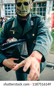 KYIV, UKRAINE – SEPTEMBER 22, 2018: Actor Dressed As Nazi Zombie Character From Overlord, A Horror Film Directed By Julius Avery, During Comic Con Ukraine