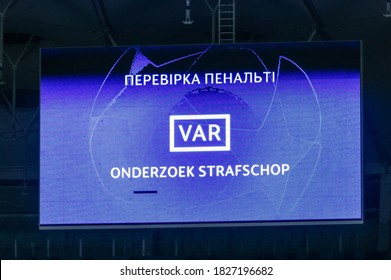 Kyiv, Ukraine - September 29, 2020: VAR Check During UEFA Champions League Play-off Match Between FC Dynamo Kyiv And KAA Gent At NSC Olimpiyskiy