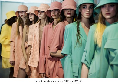 KYIV, UKRAINE - SEPTEMBER 3, 2020: Models backstage FRBTK show during Ukrainian Fashion Week No Season. Day 4.