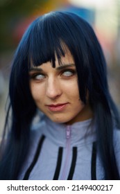 Kyiv, Ukraine September 4: Comic Con 2021, Fandom Festival In Kyiv, Ukraine. Girl Cosplayer In Anime Character Costume, Cyberpunk, Comics.