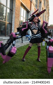 Kyiv, Ukraine September 4: Comic Con 2021, Fandom Festival In Kyiv, Ukraine. Girl Cosplayer In Anime Character Costume, Cyberpunk, Comics.