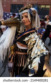 Kyiv, Ukraine September 4: Comic Con 2021, Fandom Festival In Kyiv, Ukraine. Girl Cosplayer In Anime Character Costume, Cyberpunk, Comics.