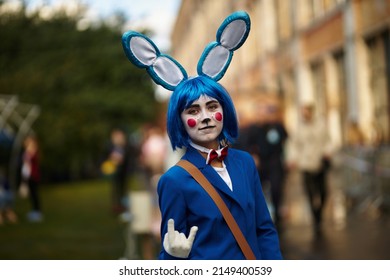 Kyiv, Ukraine September 4: Comic Con 2021, Fandom Festival In Kyiv, Ukraine. Girl Cosplayer In Anime Character Costume, Cyberpunk, Comics.