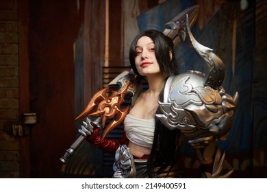 Kyiv, Ukraine September 4: Comic Con 2021, Fandom Festival In Kyiv, Ukraine. Girl Cosplayer Dressed As A Character From The Game Dota 2.