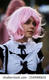 Kyiv, Ukraine September 4: Comic Con 2021, Fandom Festival In Kyiv, Ukraine. Girl Cosplayer In Anime Character Costume, Cyberpunk, Comics.