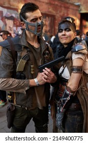 Kyiv, Ukraine September 4: Comic Con 2021, Fandom Festival In Kyiv, Ukraine. Boy And Girl Cosplayers Dressed As Furiosa And Max Rockatansky From Mad Max: Fury Road Movie.