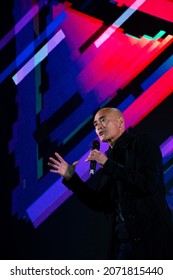 Kyiv, Ukraine - September 5, 2021: Mark Dacascos, American Actor And Martial Artist, Speaking On Stage Of Сomic Con Ukraine 2021