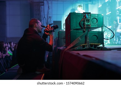 KYIV-17 NOVEMBER,2019:Concert Of Famous Singer Ivan Dorn In Kiev.Camera Man Filming The Show With Vintage Vhs Camcorder