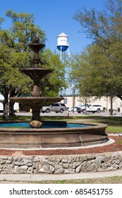 KYLE, TEXAS - MARCH 14 2017: Water Fountain In The Kyle Texas Town Square