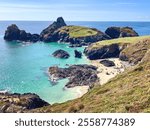Kynance Cove on the Lizard Peninsula, Cornwall, UK.
