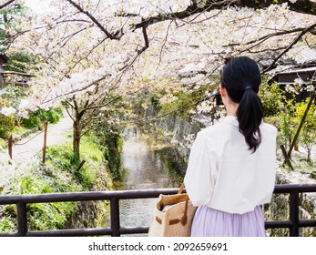 KYOTO, JAPAN - APRIL 02, 2018: Philosopher's walk. The route is named after the Japanese philosopher Nishida Kitaro who is thought to have used it for daily meditation.