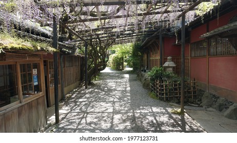 Kyoto, Japan - April 28th 2021: Kinsuitei Japanese Restaurant Entrance Exterior During COVID19 Lockdown Epidemic