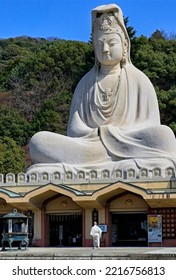 Kyoto, Japan, Asia - 03.28.2014: Kodaiji Temple, Ryozen Kannon Statue - 24 M High War Memorial Commemorating Those Dead Of The Pacific War In World War II