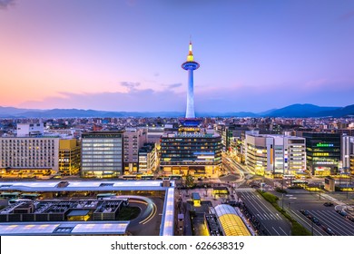 Kyoto, Japan Downtown City Skyline.